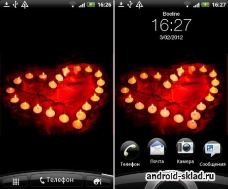 Сердце из свечей - романтические живые обои для Android