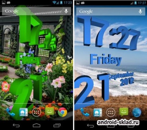 3D clock - живые обои с трехмерными часами для Android