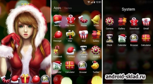 Lady Santa - тема с красивой снегурочкой для GO Launcher EX