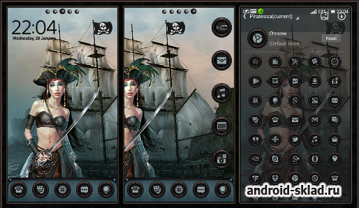 Piratessa - тема с девушкой пираткой для GO Launcher EX