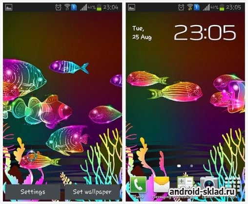 Neon Fish - живые обои с неоновыми рыбками на Андроид